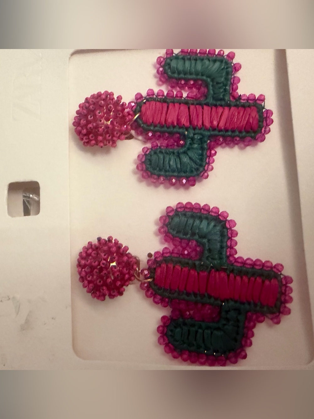 🔥🔥Zara Handcrafted Pink and Teal Beaded Cactus Drop Earrings